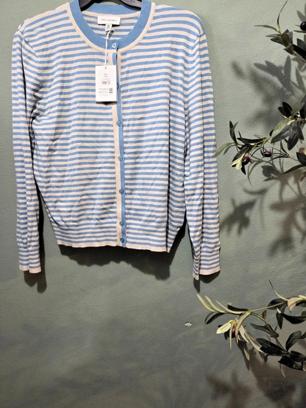 Free Assembly Women's Classic Cardigan Sweater with Long Sleeves Striped Cotton
